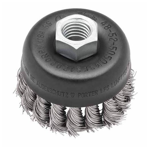 Milwaukee; 48-52-5050 Cup Brush, 2-3/4 in Dia, 5/8-11, 0.02 in, 0.023 in Stainless Steel Knot Wire | Milwaukee Electric Tool 48-52-5050 ME48-52-5050